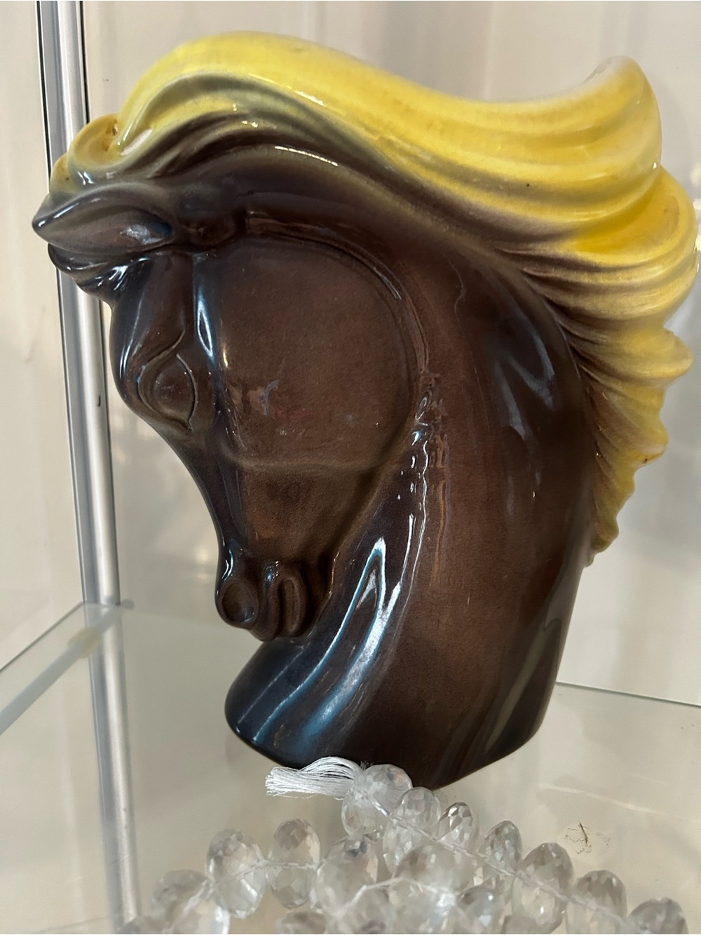 Brown and Yellow Ceramic Horse Head Sculpture - Haeger pottery